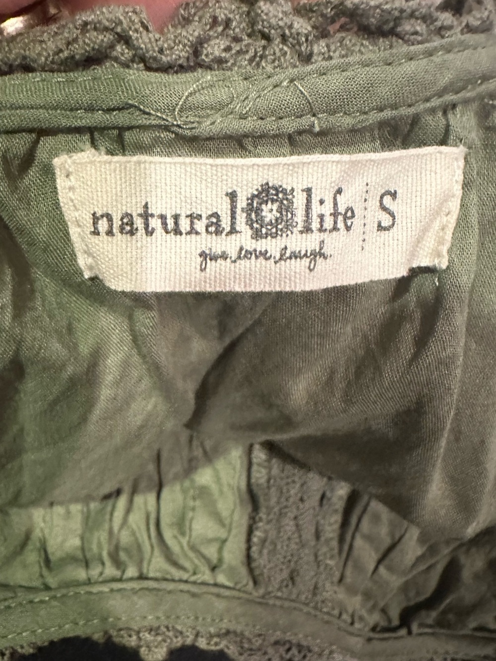 NATURAL LIFE Sweet Nothings Olive Green Short Sleeves Embroidered Cotton Top S - Picture 9 of 12
